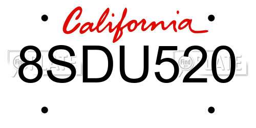 8SDU520 California License Plate