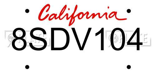 8SDV104 California License Plate