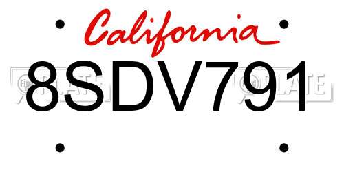 8SDV791 California License Plate