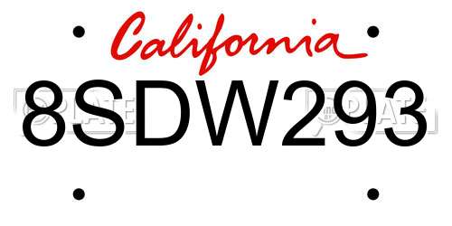 8SDW293 California License Plate