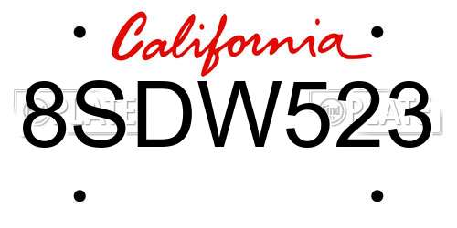 8SDW523 California License Plate