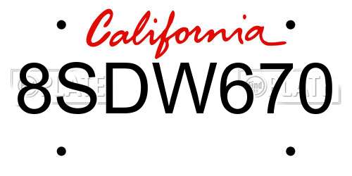 8SDW670 California License Plate