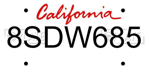 8SDW685 California License Plate