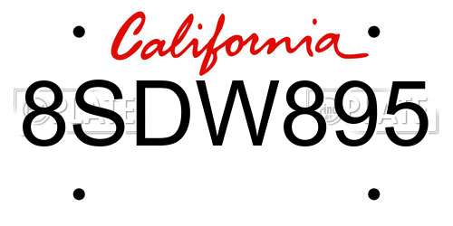 8SDW895 California License Plate