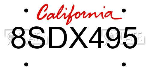 8SDX495 California License Plate