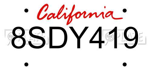 8SDY419 California License Plate