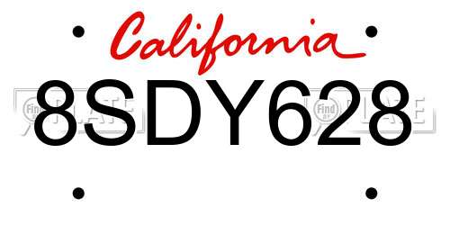 8SDY628 California License Plate