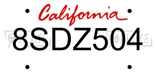 8SDZ504 California License Plate