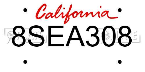 8SEA308 California License Plate