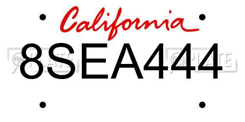 8SEA444 California License Plate