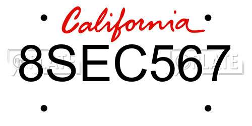 8SEC567 California License Plate