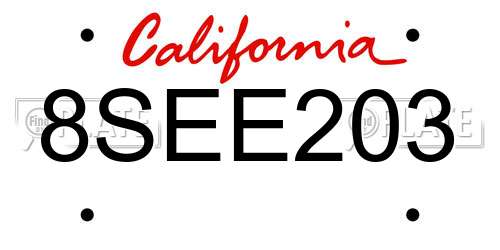 8SEE203 California License Plate