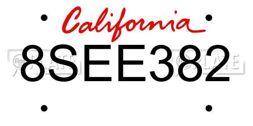 8SEE382 California License Plate