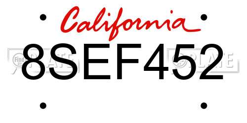 8SEF452 California License Plate