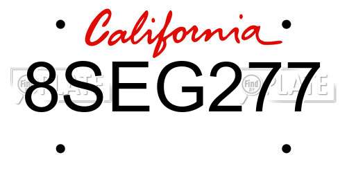 8SEG277 California License Plate