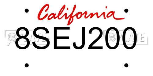 8SEJ200 California License Plate