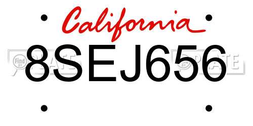 8SEJ656 California License Plate