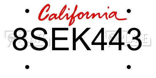 8SEK443 California License Plate