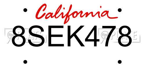 8SEK478 California License Plate