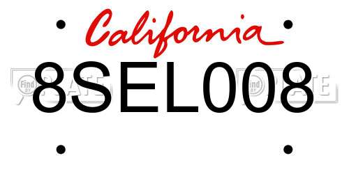8SEL008 California License Plate