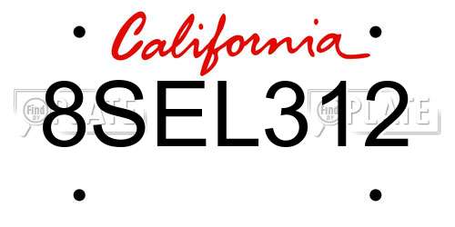 8SEL312 California License Plate