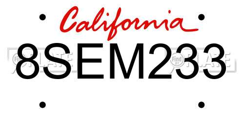 8SEM233 California License Plate