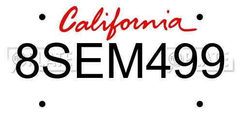 8SEM499 California License Plate