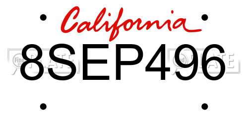 8SEP496 California License Plate