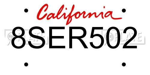8SER502 California License Plate