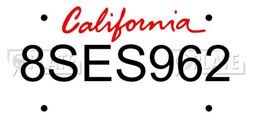 8SES962 California License Plate