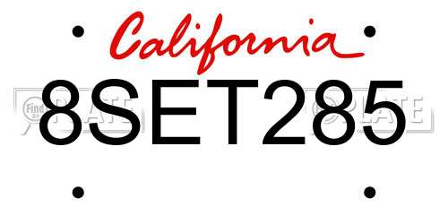 8SET285 California License Plate