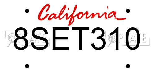 8SET310 California License Plate