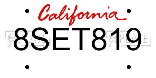 8SET819 California License Plate