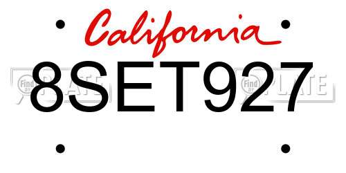 8SET927 California License Plate