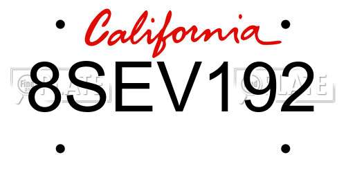 8SEV192 California License Plate