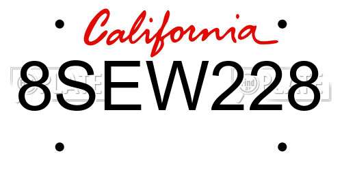 8SEW228 California License Plate