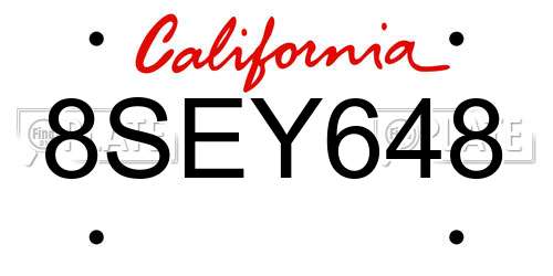 8SEY648 California License Plate