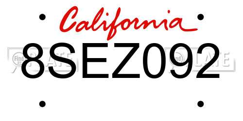 8SEZ092 California License Plate