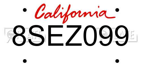 8SEZ099 California License Plate