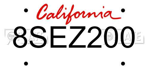 8SEZ200 California License Plate