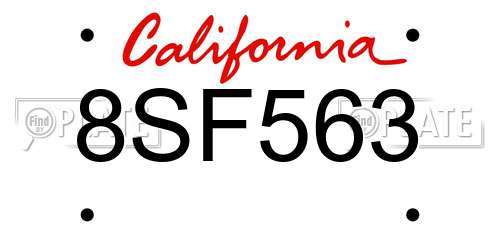 8SF563 California License Plate