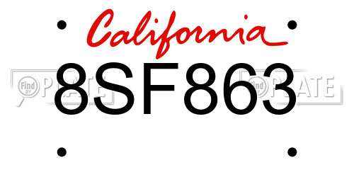 8SF863 California License Plate
