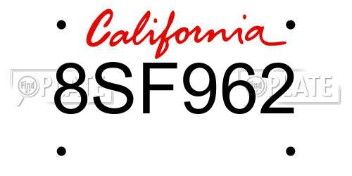 8SF962 California License Plate