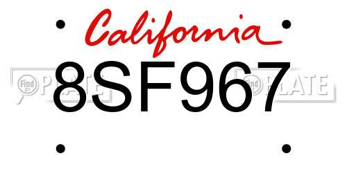8SF967 California License Plate
