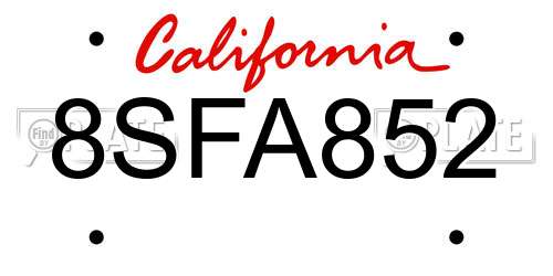 8SFA852 California License Plate
