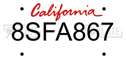 8SFA867 California License Plate