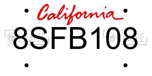 8SFB108 California License Plate