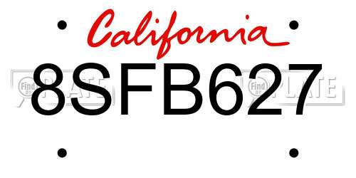 8SFB627 California License Plate