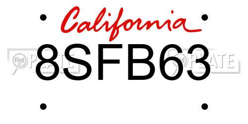 8SFB63 California License Plate