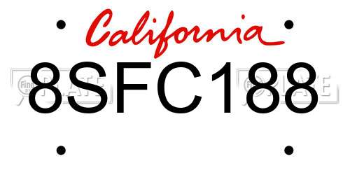 8SFC188 California License Plate